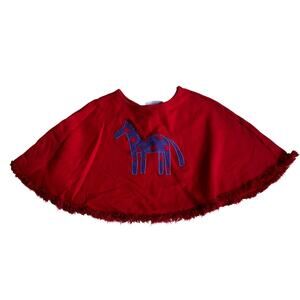 Kelly Kids Poncho Size Small 5/6 Red Purple Horse Design